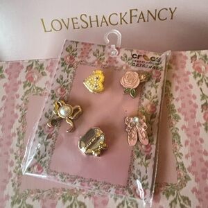 LoveShackFancy x crocs jibbitz 5 piece set (coquette bow , flower, heart)